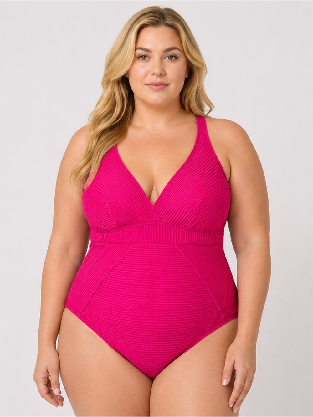 Isaac Mizrahi Bridgehampton Textured One Piece Swimsuit Hot Pink Size 30W NWT